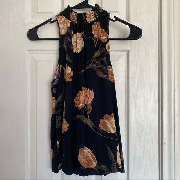 a new day Tops - A NEW DAY Floral Sleeveless Mock neck‎ Top Black and Pink Floral High Neck SZ S